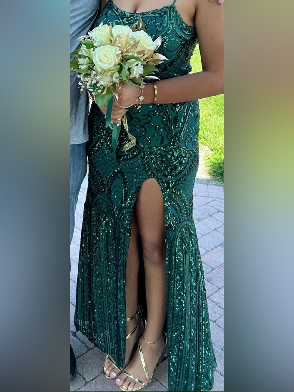 Emerald Green Sequin Spaghetti Strap Dress